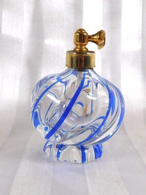 Small Blue Lined Perfume Atomizer with Problems # 25886